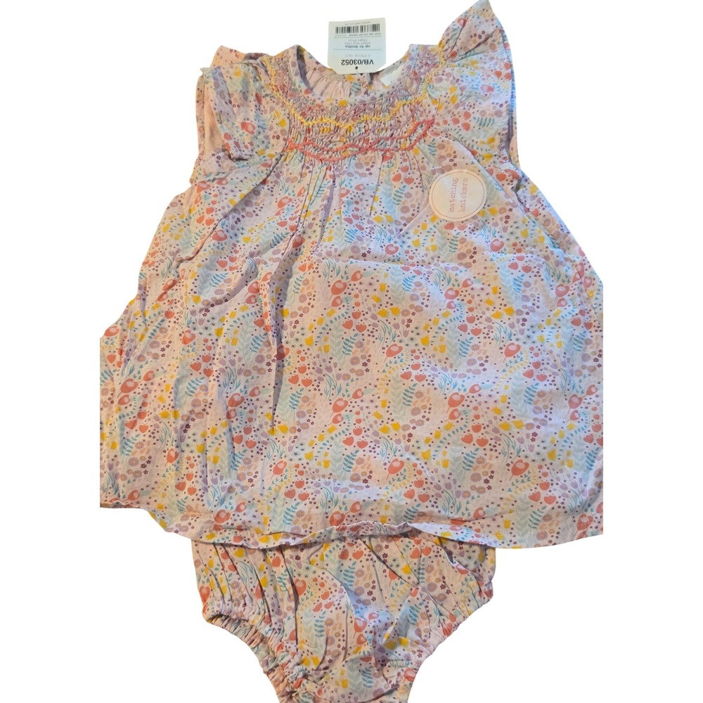 Next Baby Floral Smocked Romper with Matching‎ Knickers Set 0-3 Months